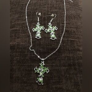 Growing In Love Rhinestone Cross Necklace Earring Set